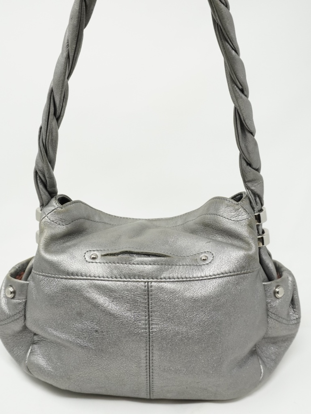 B.Makowsky Genuine Leather Silver/Pewter Hobo Bag/Purse - Picture 3 of 8